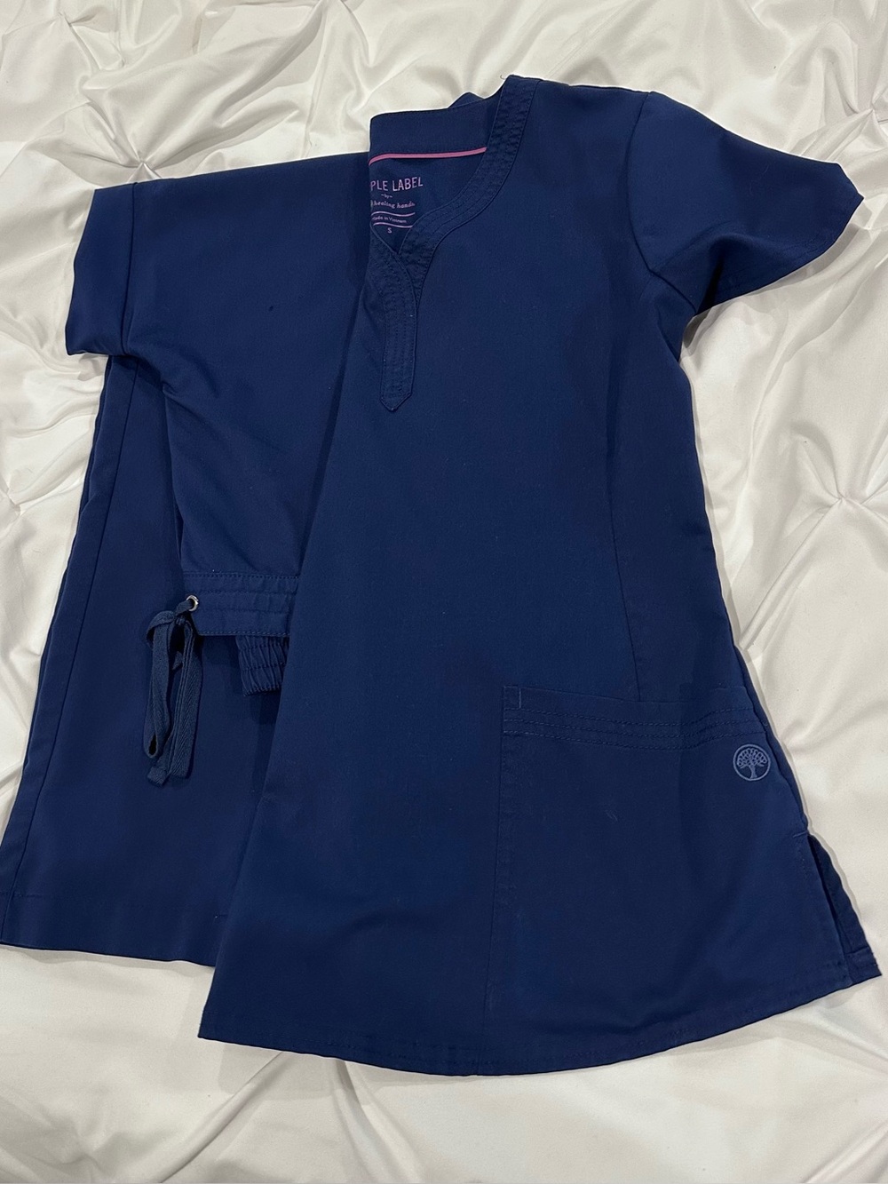 Navy blue small top and medium bottom scrubs